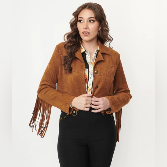 Unique Vintage Brown Suede Fringe Cattle Call Jacket Medium - Picture 11 of 13